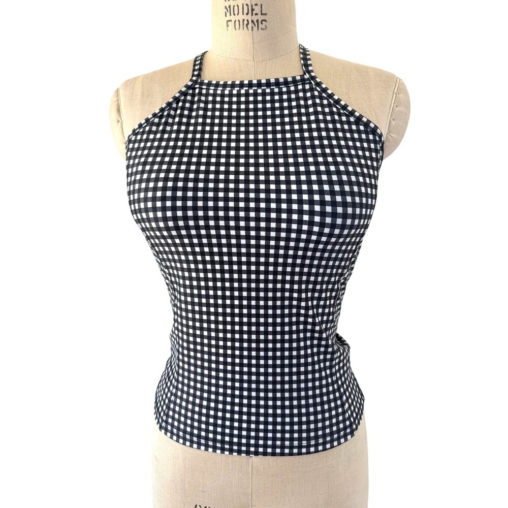 Albion Game Changer High Neck Swim Crop Top in Black Gingham Size Small